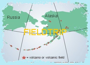 Map showing Aleutian arc volcanoes